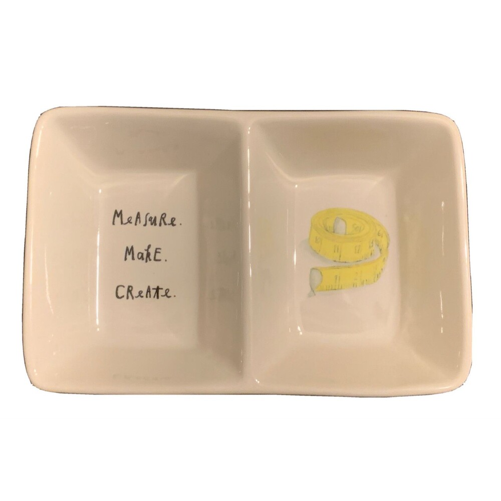 Rae Dunn Measure, Make, Create Ceramic Double Bowl Dish/Desk Organizer NEW